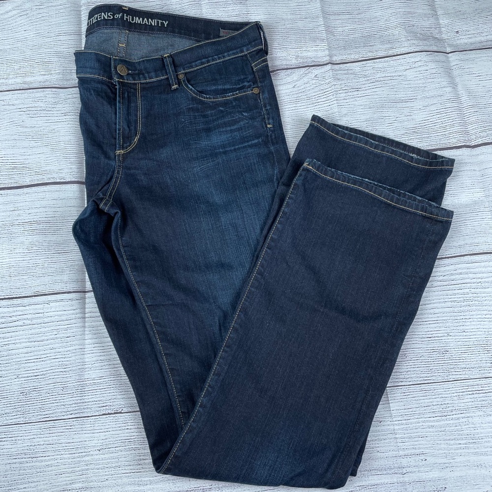 EUC COH siz31, 34L Flare Leg Dark Low Rise Kelly